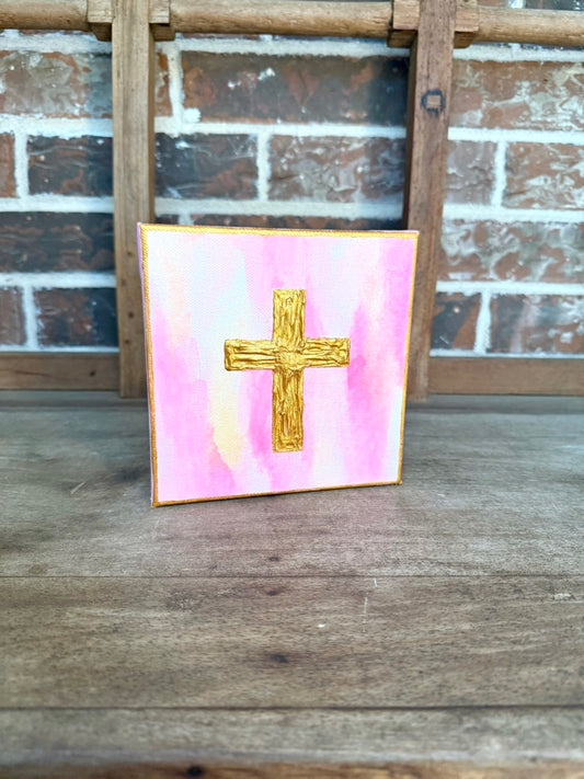 Textured Cross Mini Canvas | Pink Splash