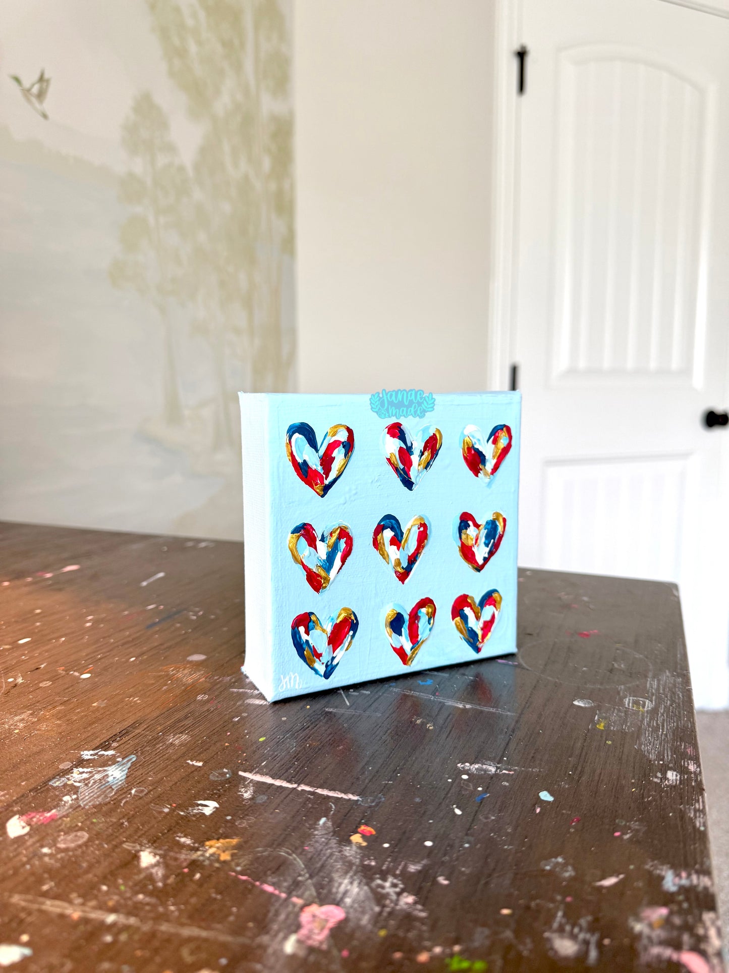 Textured Hearts Mini Canvas | Red, White, and Blue