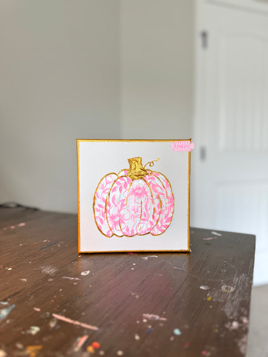 Textured Pumpkin Mini Canvas | Pretty in pink toile