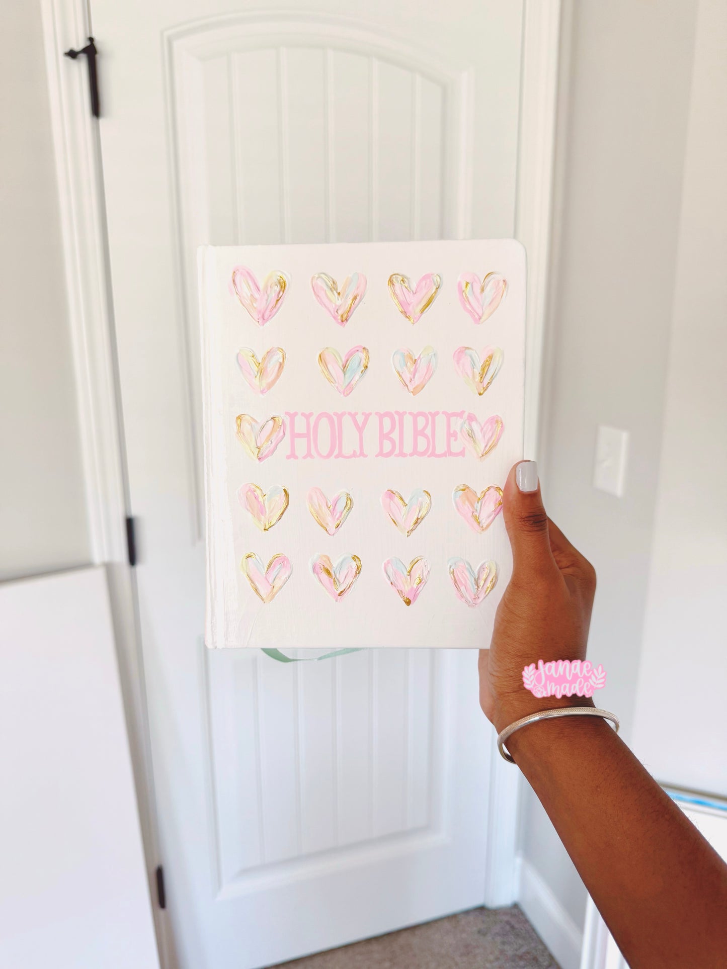Textured Hearts Painted Bible | Customizable