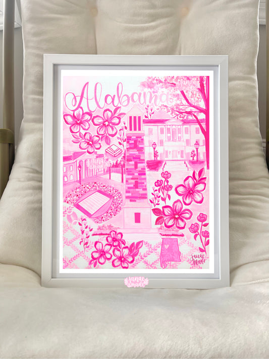 Alabama Pink Toile Art Print