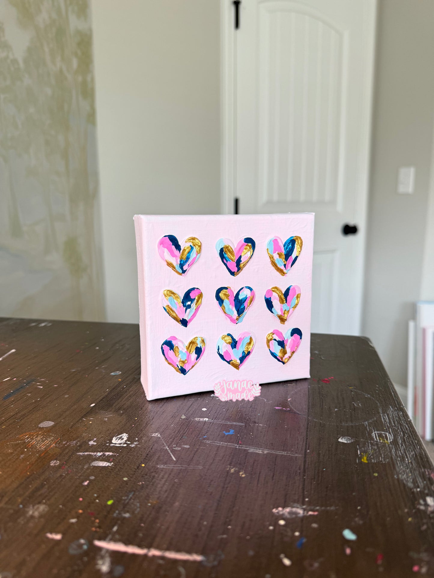 Textured Hearts Mini Canvas | Bubblegum