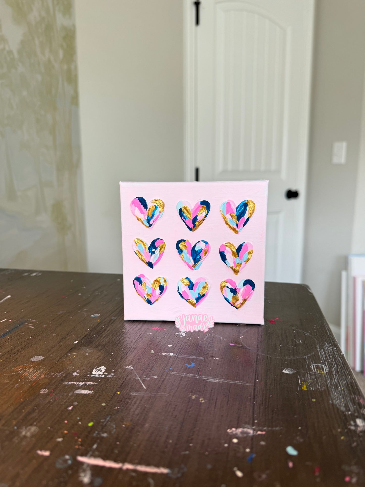 Textured Hearts Mini Canvas | Bubblegum