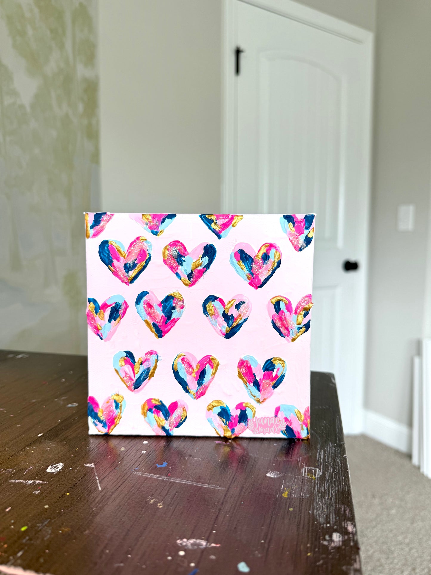 Textured Hearts Mini Canvas | Bubblegum