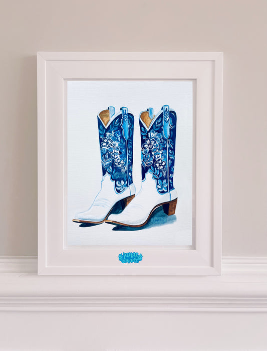 Floral Boots Fine Art Print | Blue