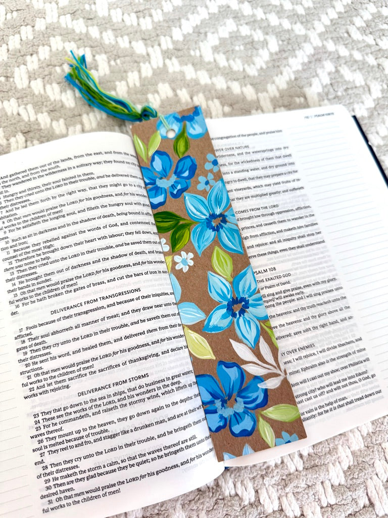 Blue Floral Bookmark