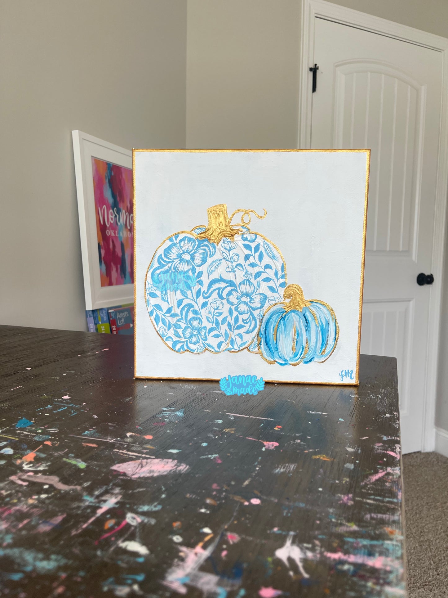 Textured Pumpkin Decor Canvas | Blue Chinoiserie