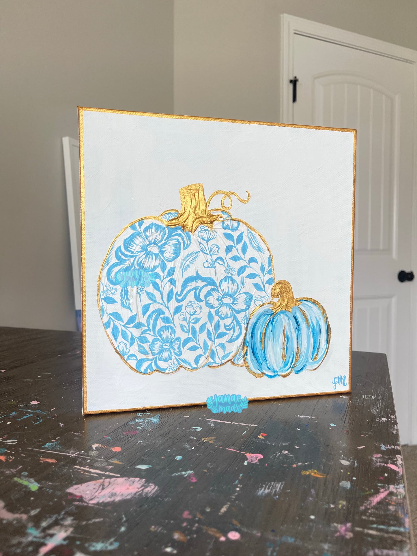 Textured Pumpkin Decor Canvas | Blue Chinoiserie