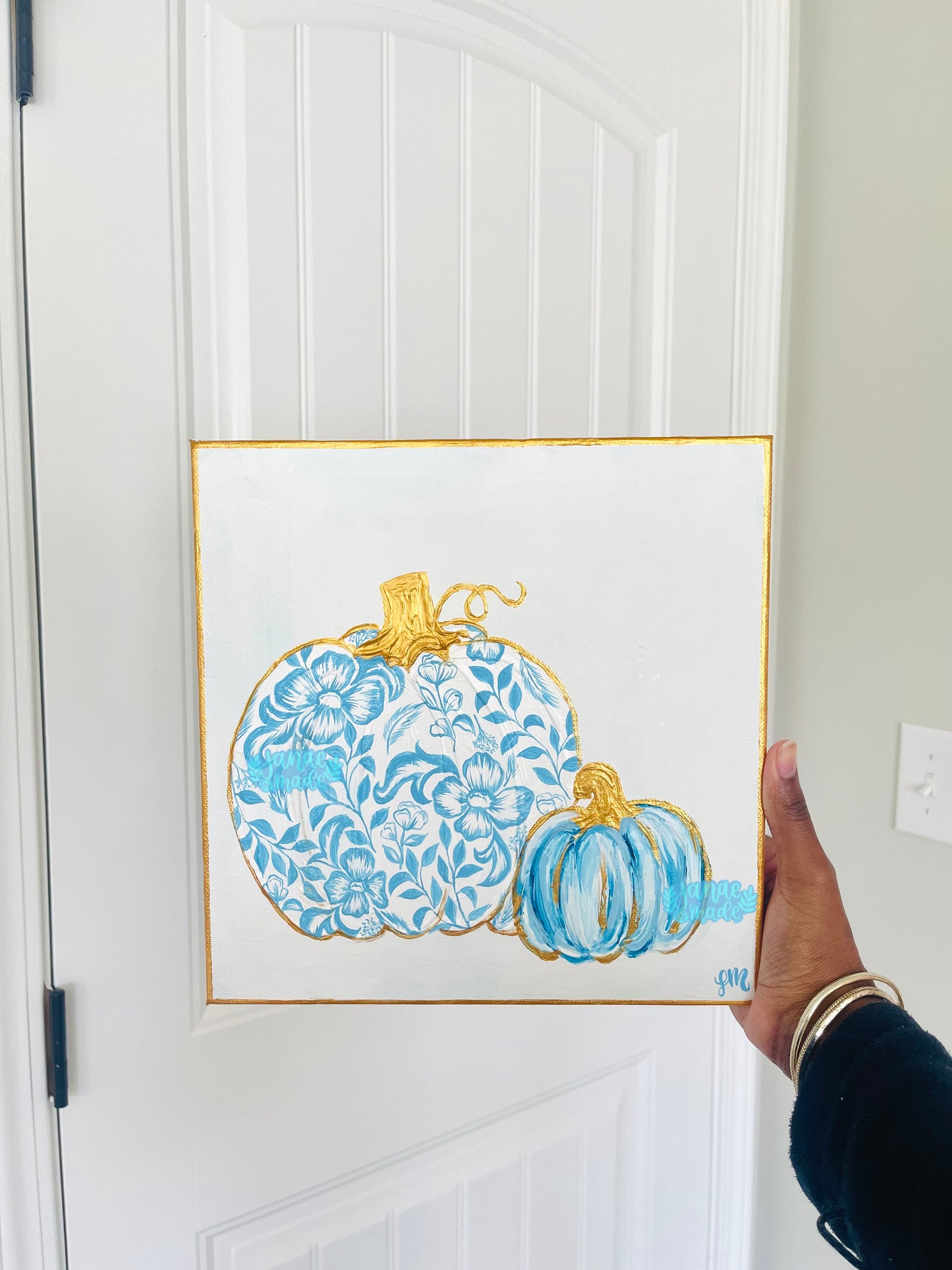 Textured Pumpkin Decor Canvas | Blue Chinoiserie