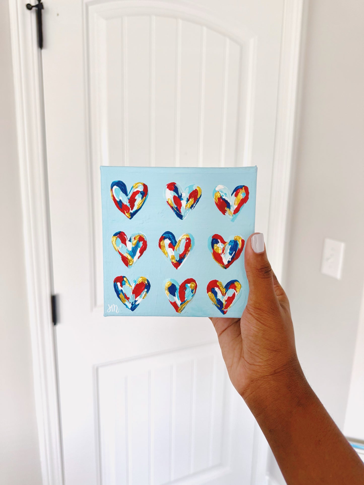 Textured Hearts Mini Canvas | Red, White, and Blue