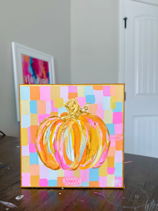 Textured Pumpkin Mini Canvas | Confetti Gingham