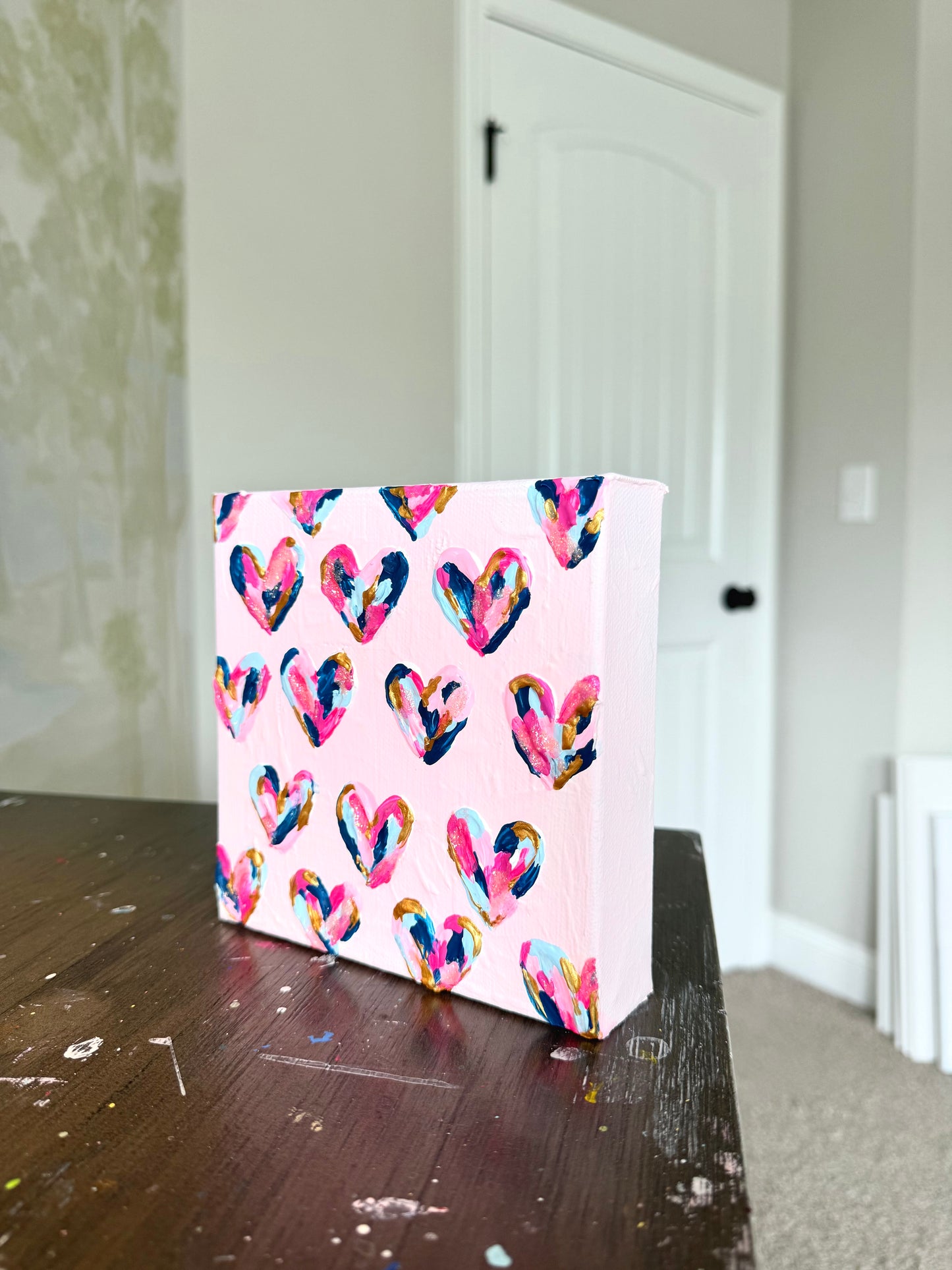 Textured Hearts Mini Canvas | Bubblegum