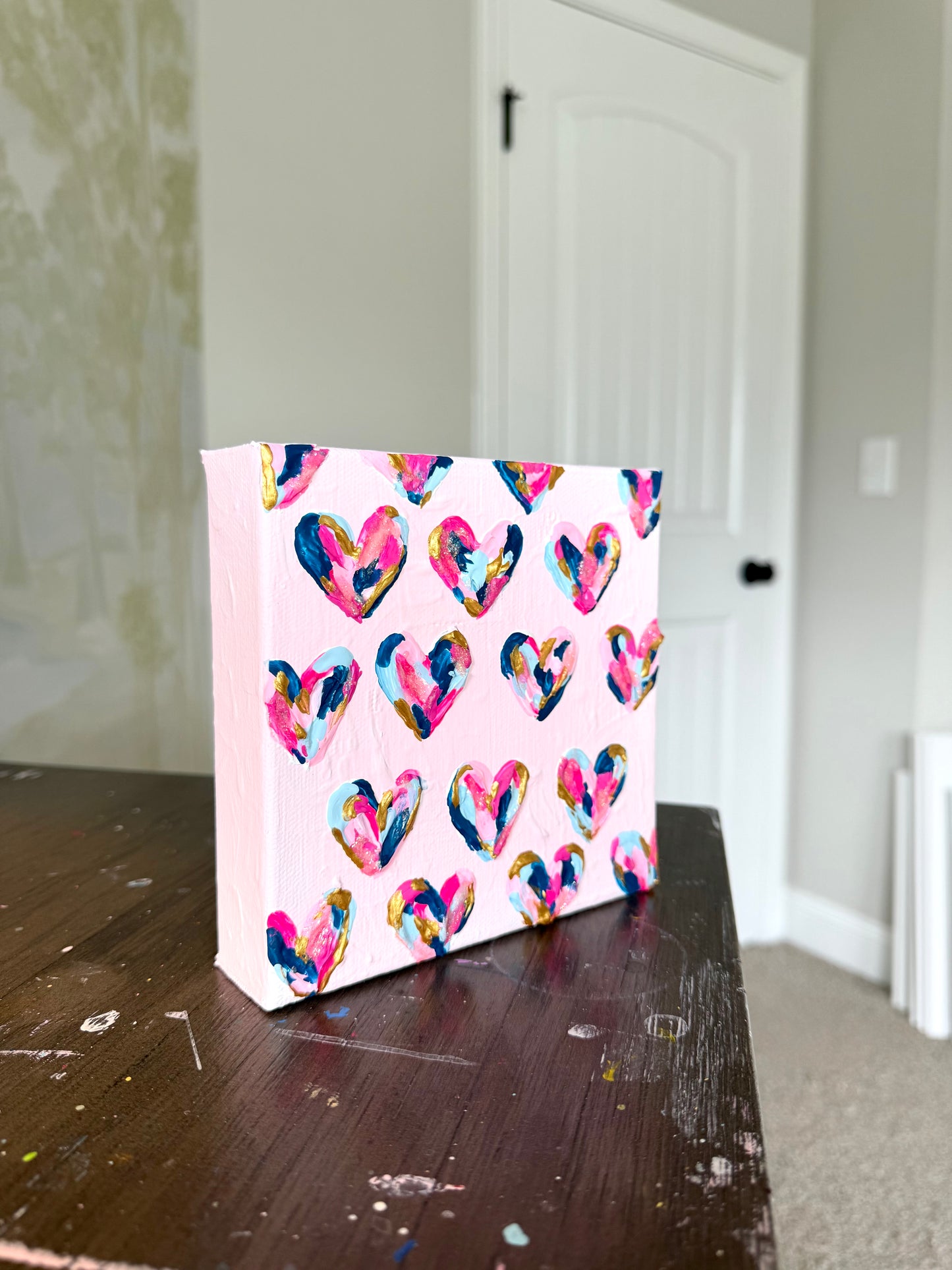 Textured Hearts Mini Canvas | Bubblegum