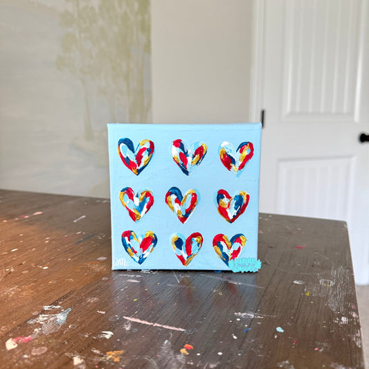 Textured Hearts Mini Canvas | Red, White, and Blue