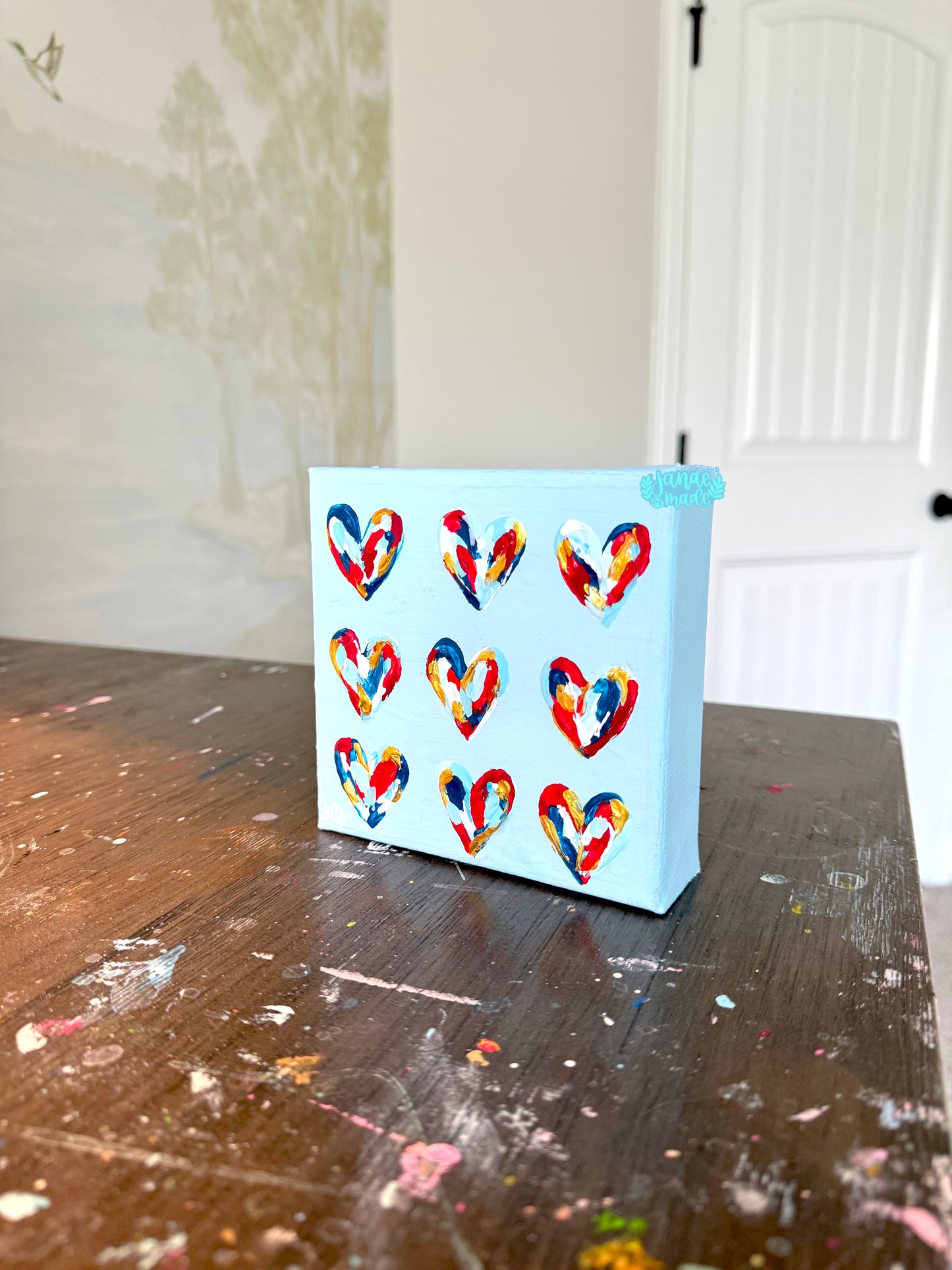 Textured Hearts Mini Canvas | Red, White, and Blue