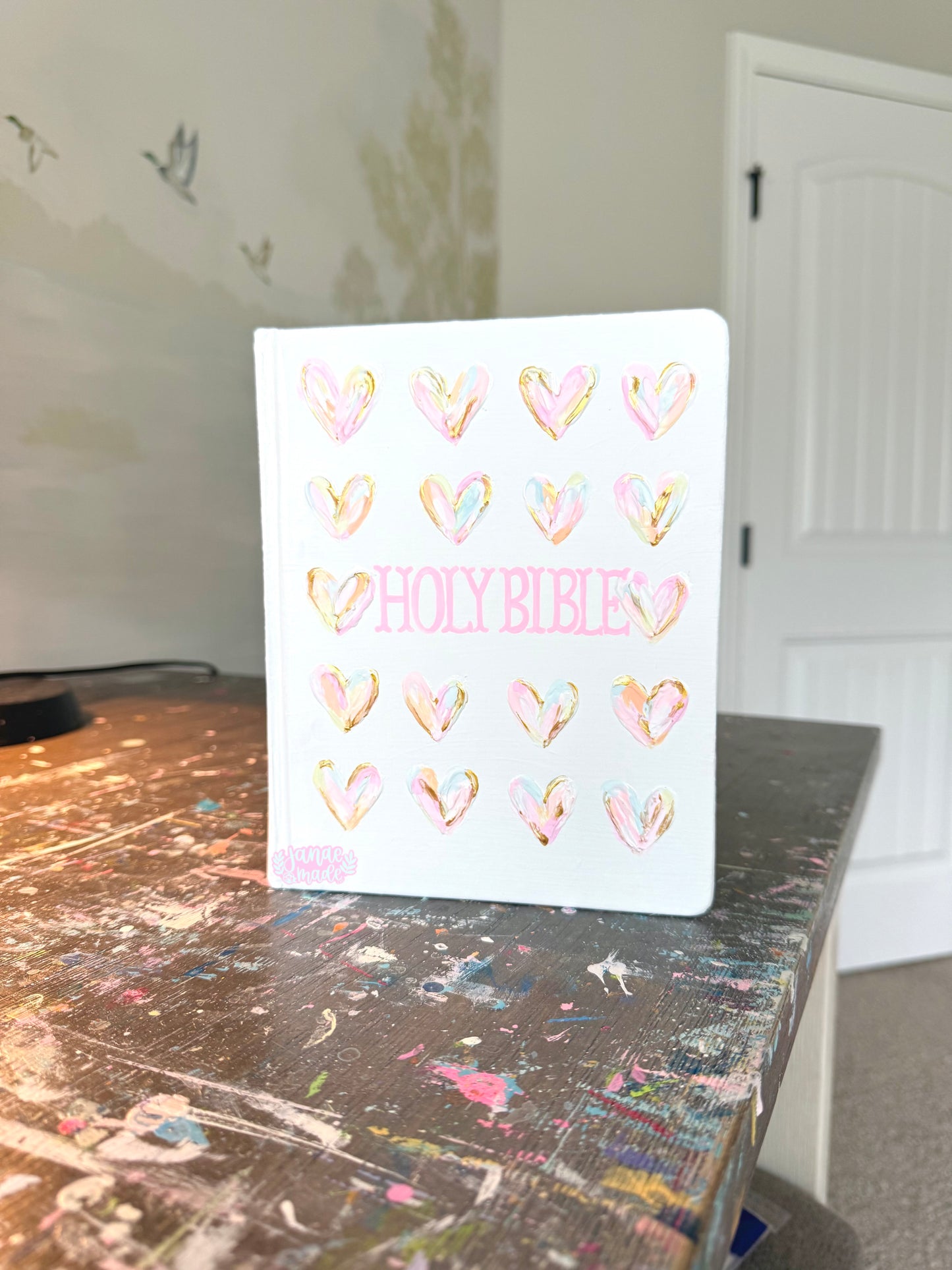 Textured Hearts Painted Bible | Customizable