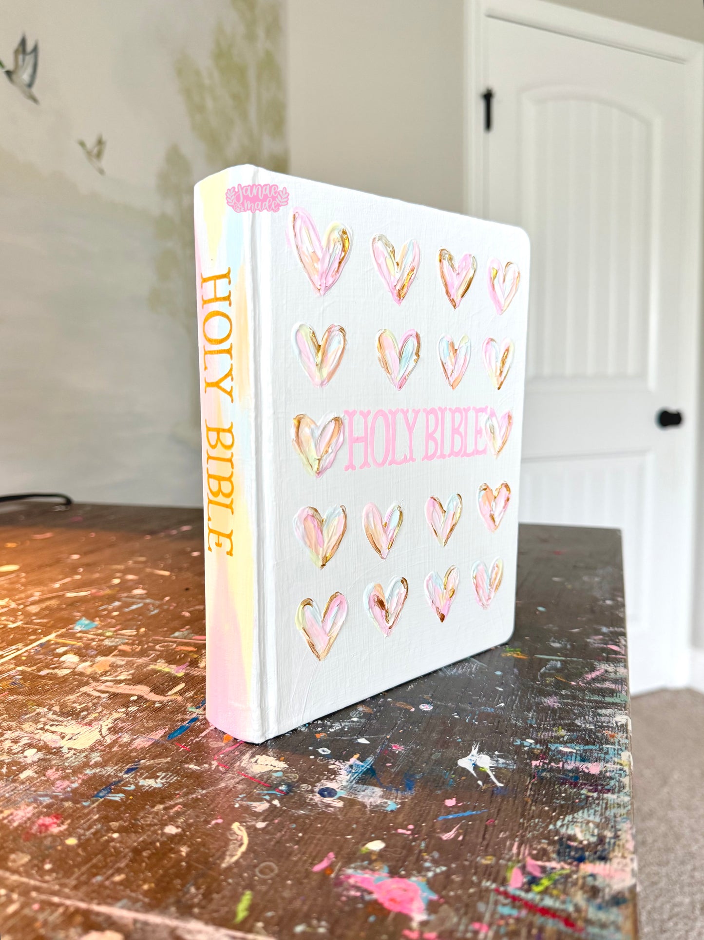 Textured Hearts Painted Bible | Customizable
