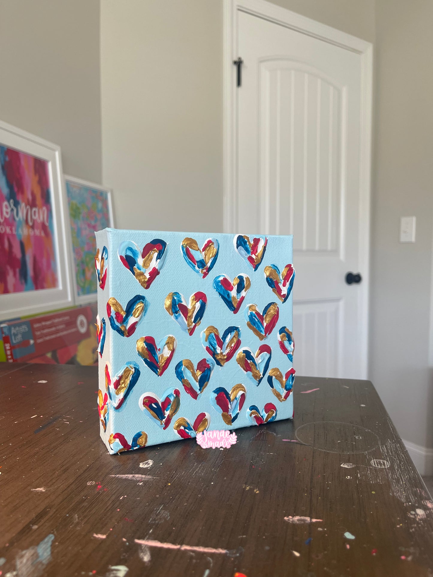 Textured Hearts Mini Canvas | Red, White, and Blue