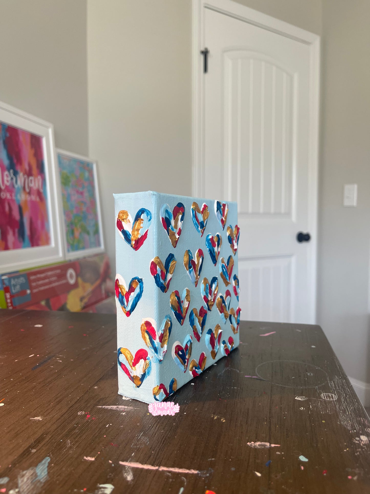 Textured Hearts Mini Canvas | Red, White, and Blue