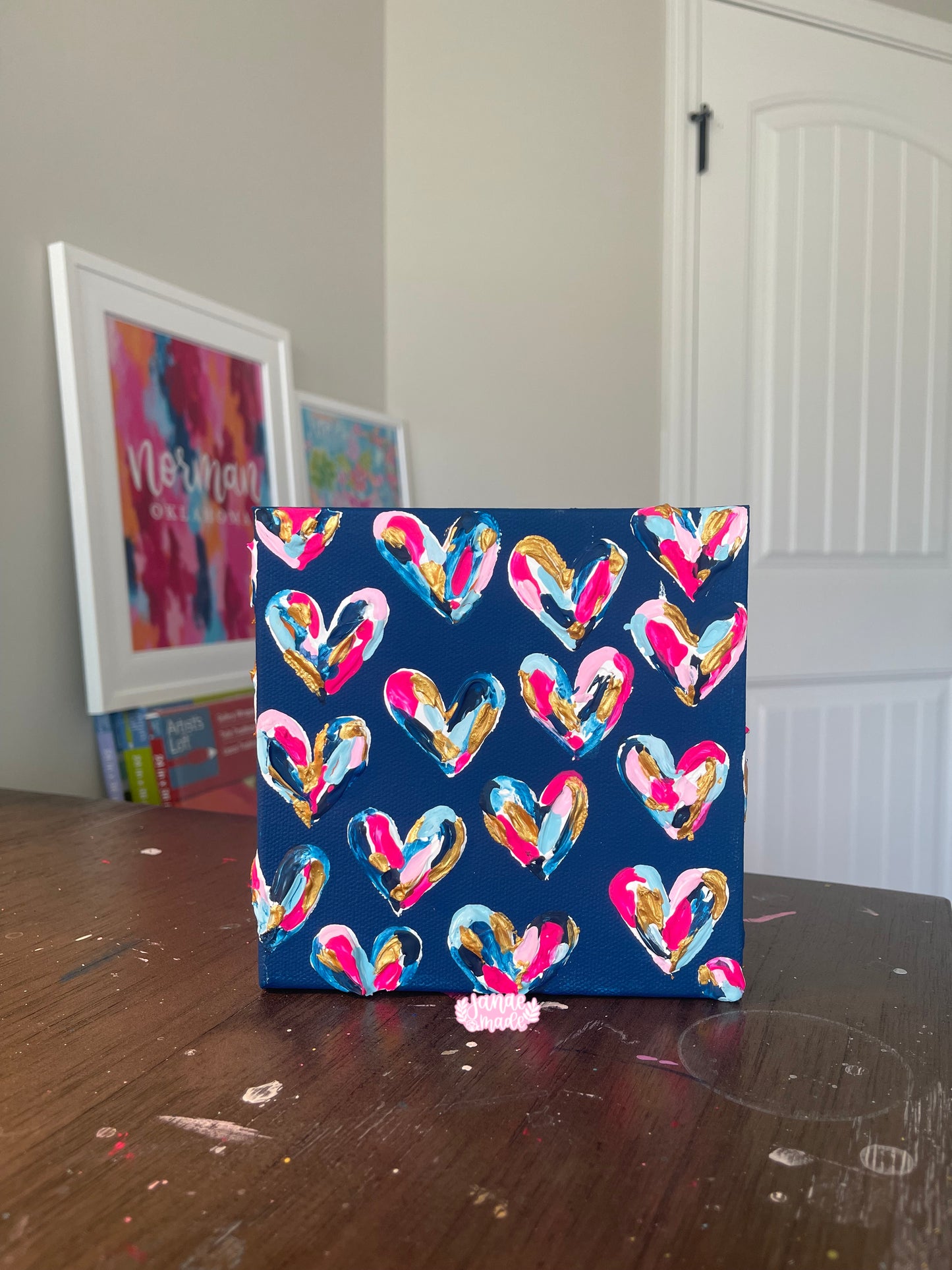 Textured Hearts Mini Canvas | Navy