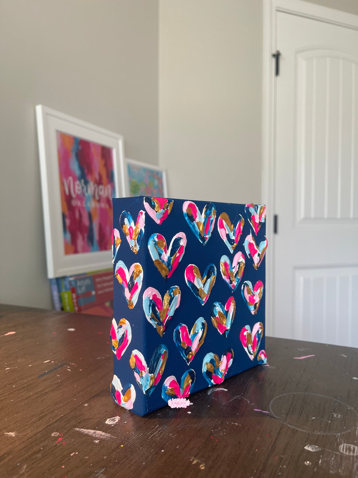 Textured Hearts Mini Canvas | Navy