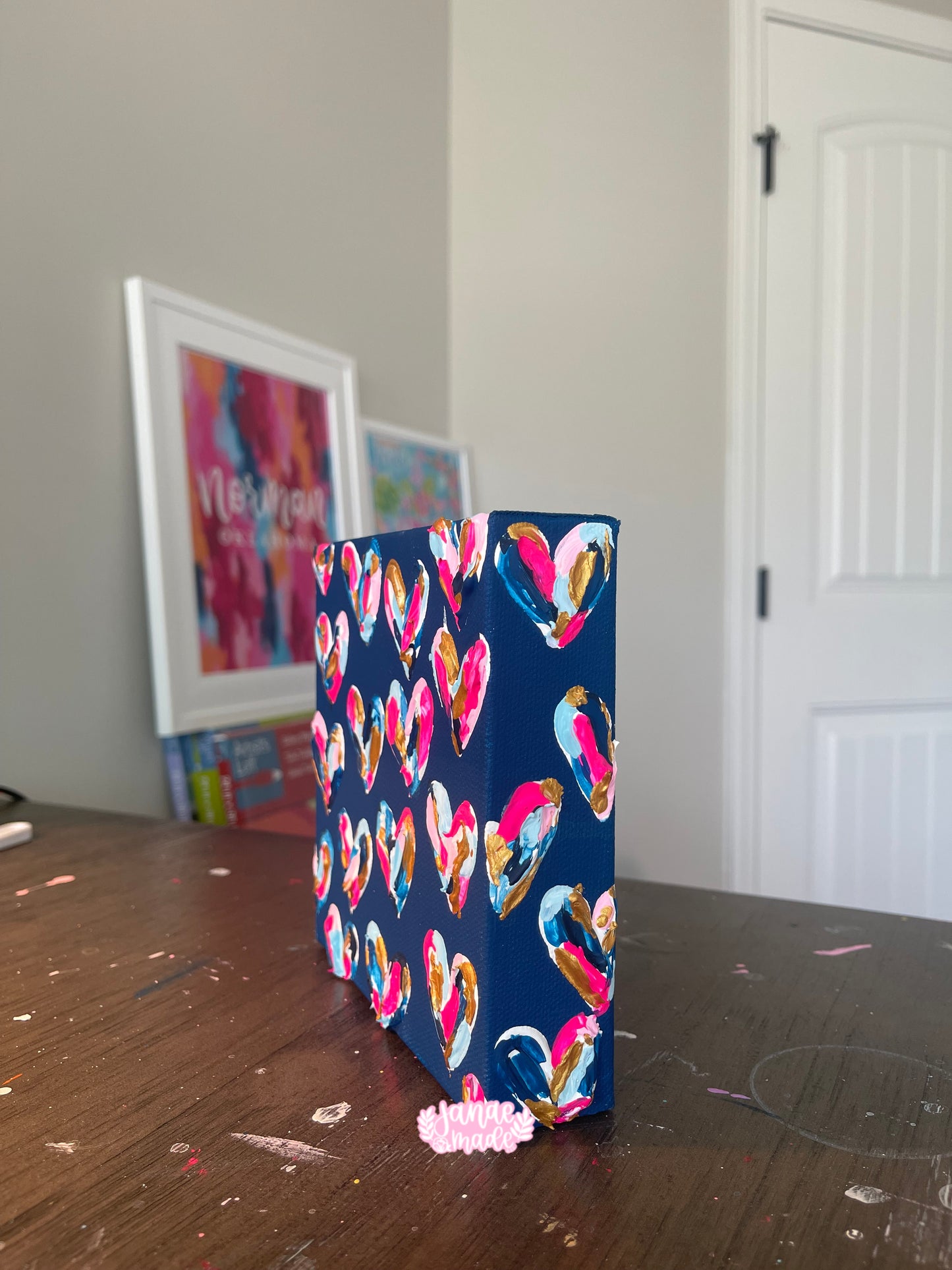 Textured Hearts Mini Canvas | Navy