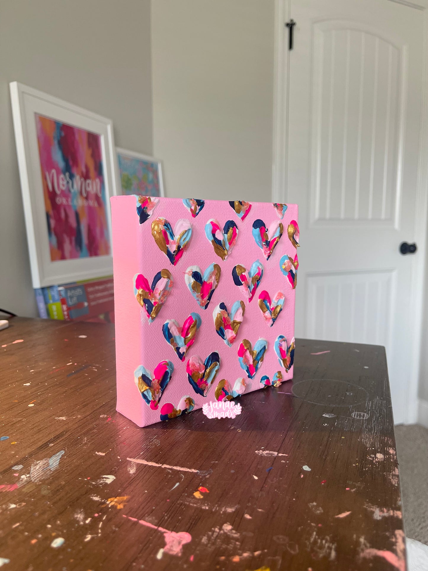 Textured Hearts Mini Canvas | Bubblegum