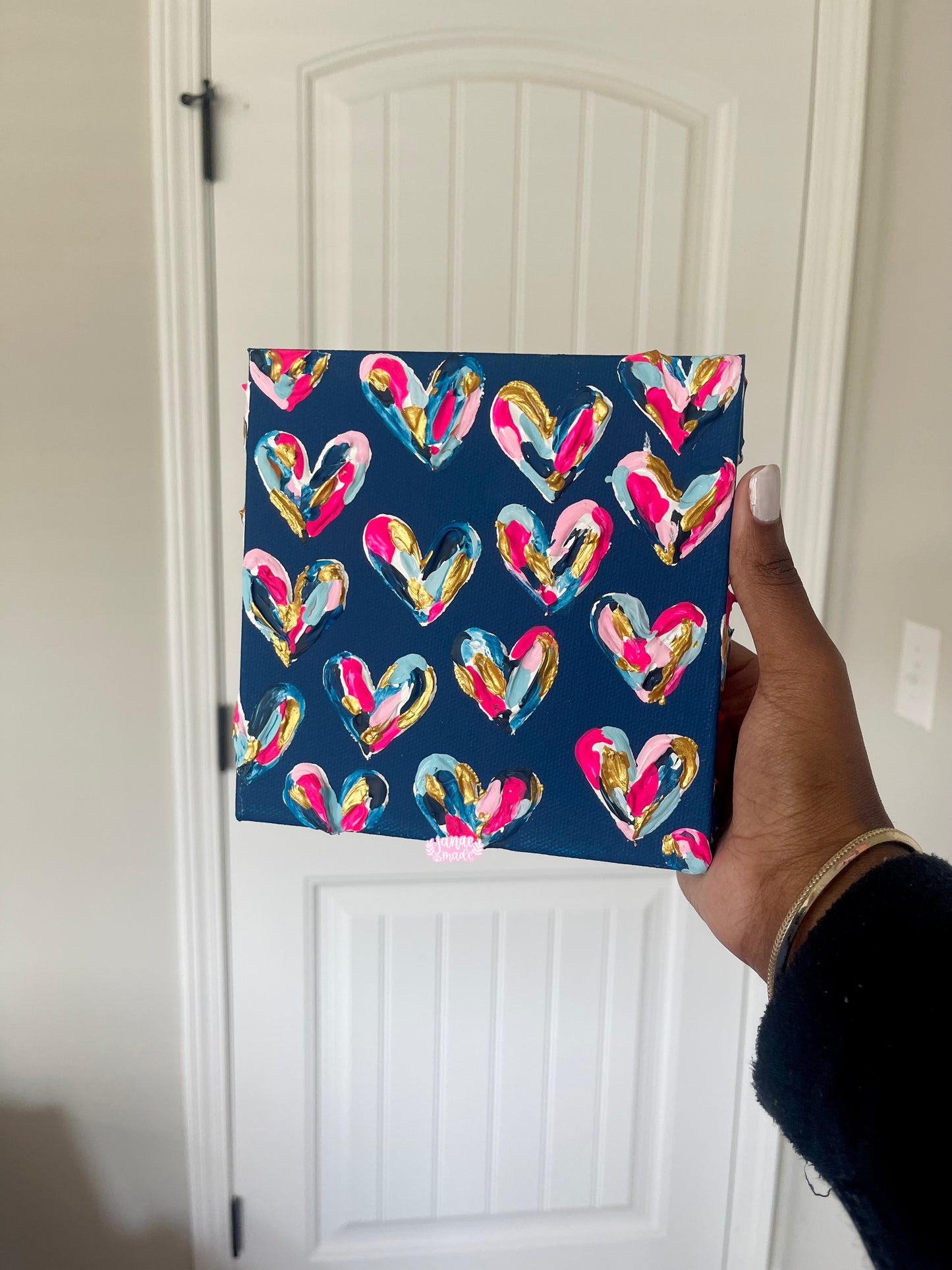 Textured Hearts Mini Canvas | Navy