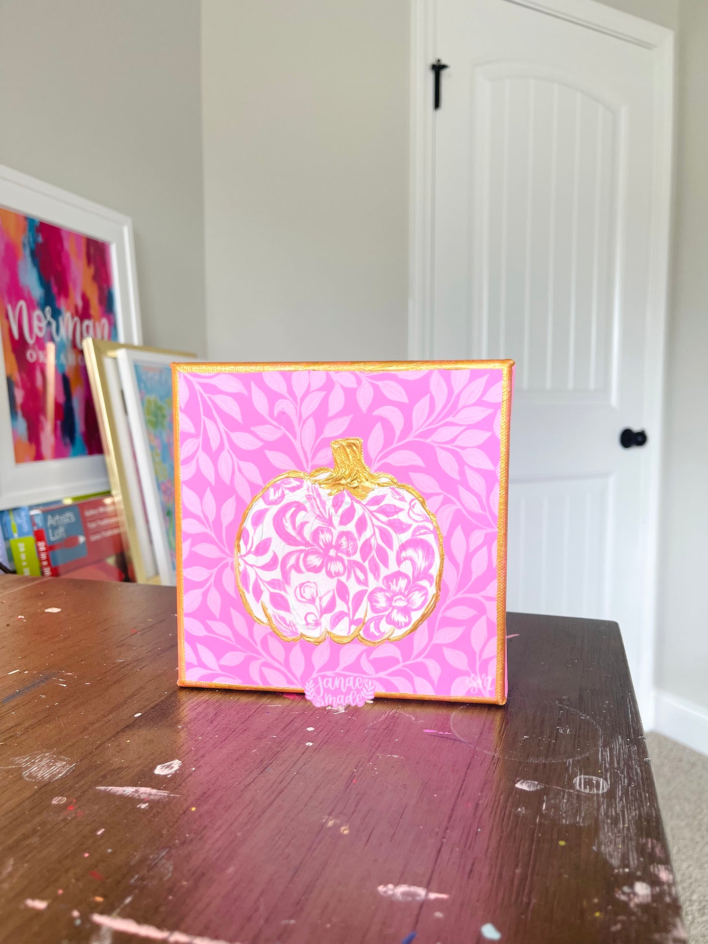 Textured Pumpkin Mini Canvas | Pink Chinoiserie