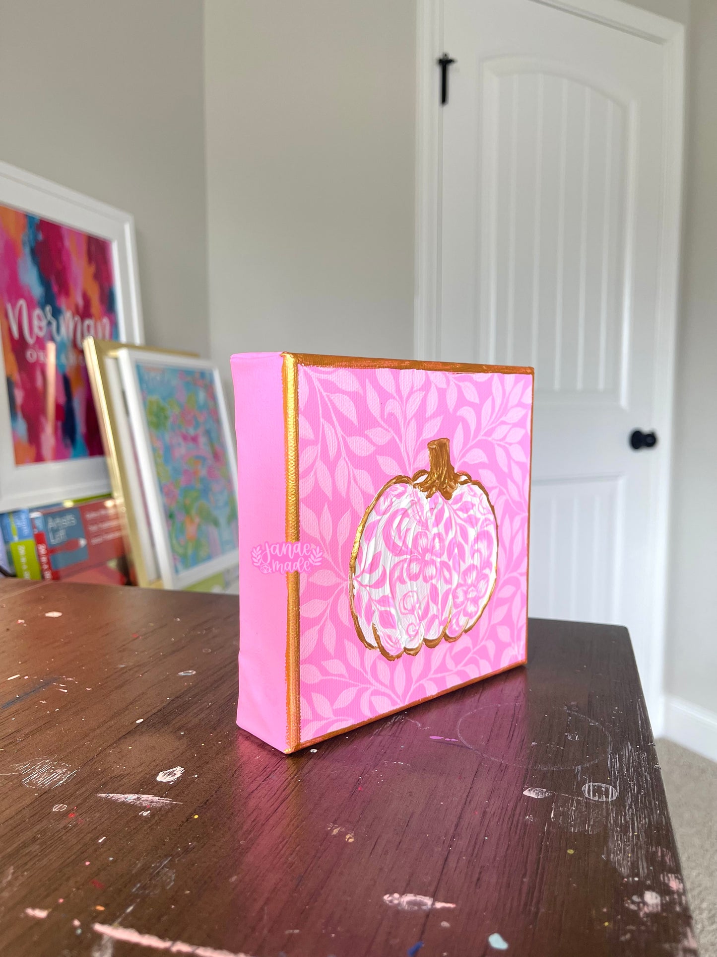 Textured Pumpkin Mini Canvas | Pink Chinoiserie