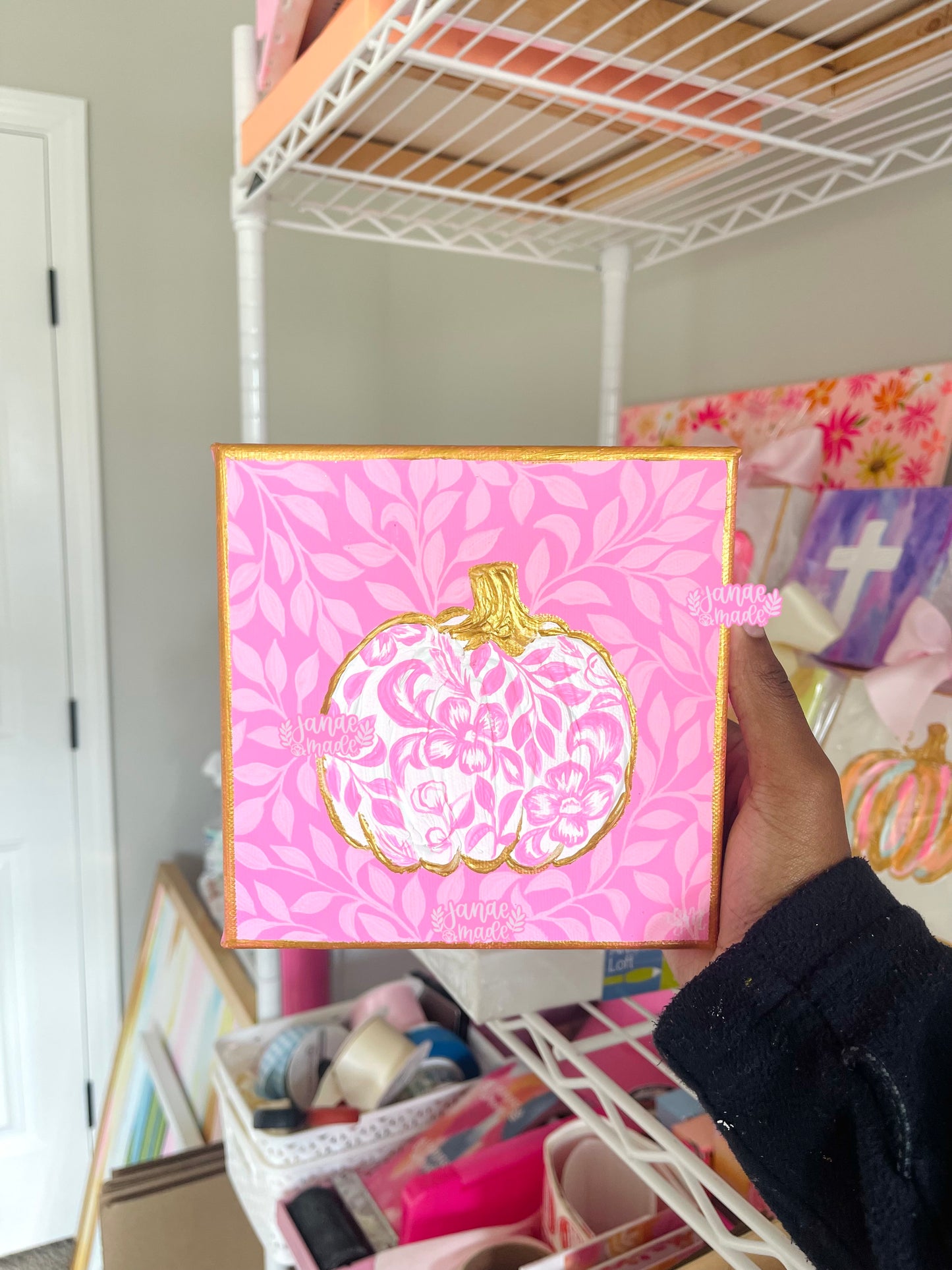 Textured Pumpkin Mini Canvas | Pink Chinoiserie