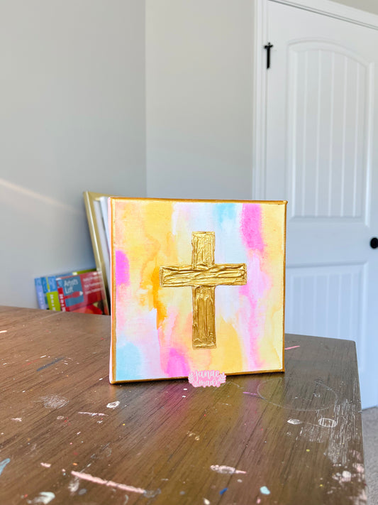 Textured Cross Mini Canvas | Morning Glory