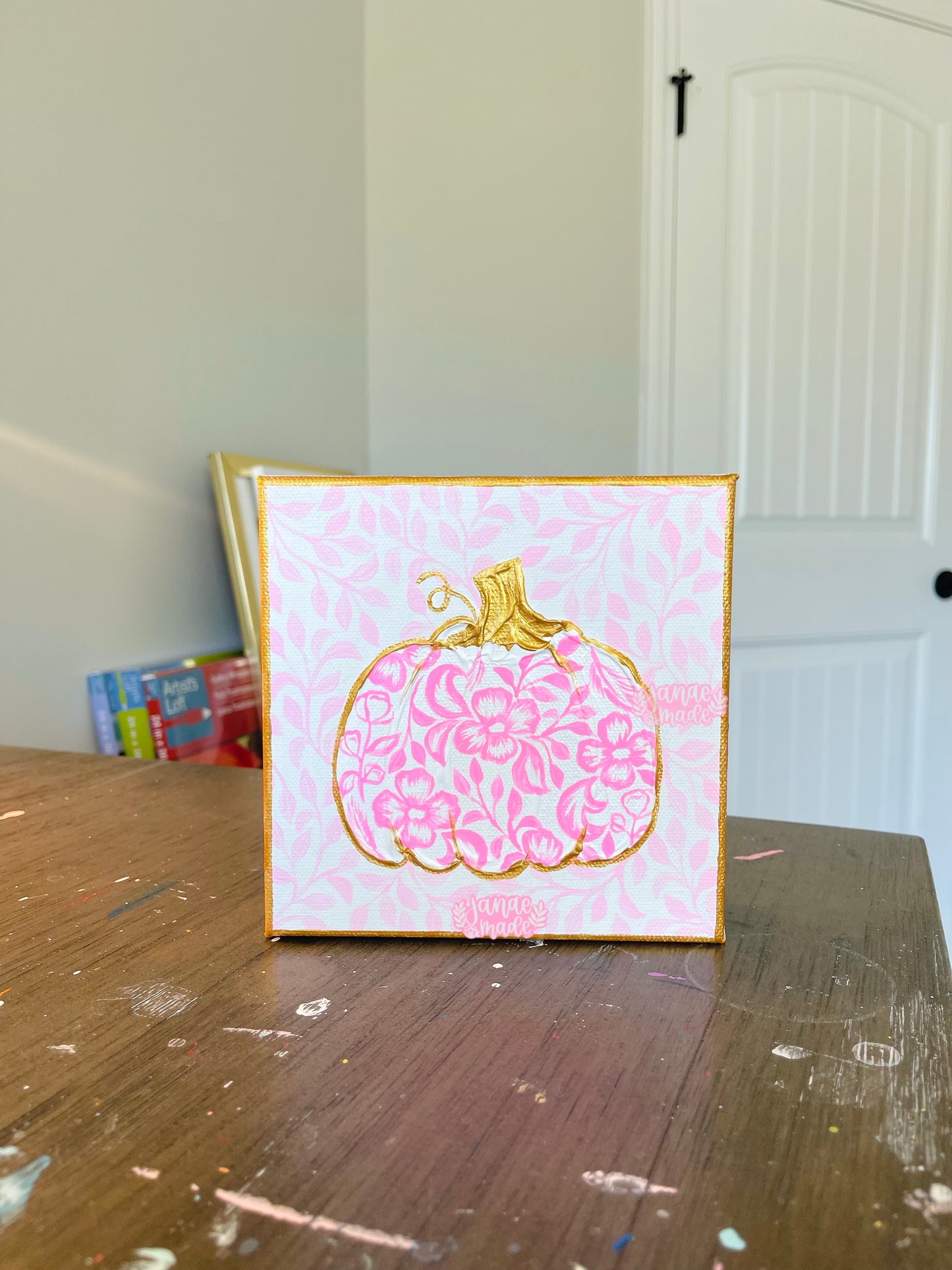 Textured Pumpkin Mini Canvas | Pretty in pink toile