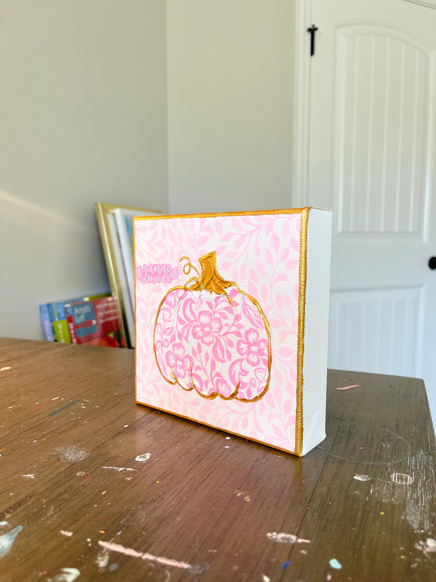 Textured Pumpkin Mini Canvas | Pretty in pink toile