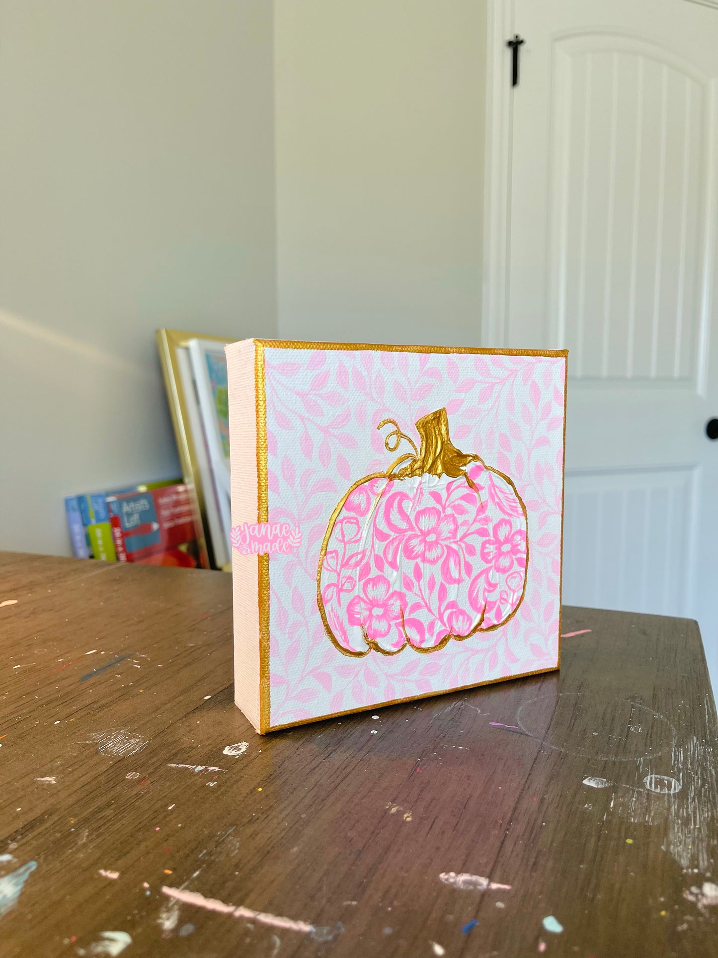 Textured Pumpkin Mini Canvas | Pretty in pink toile