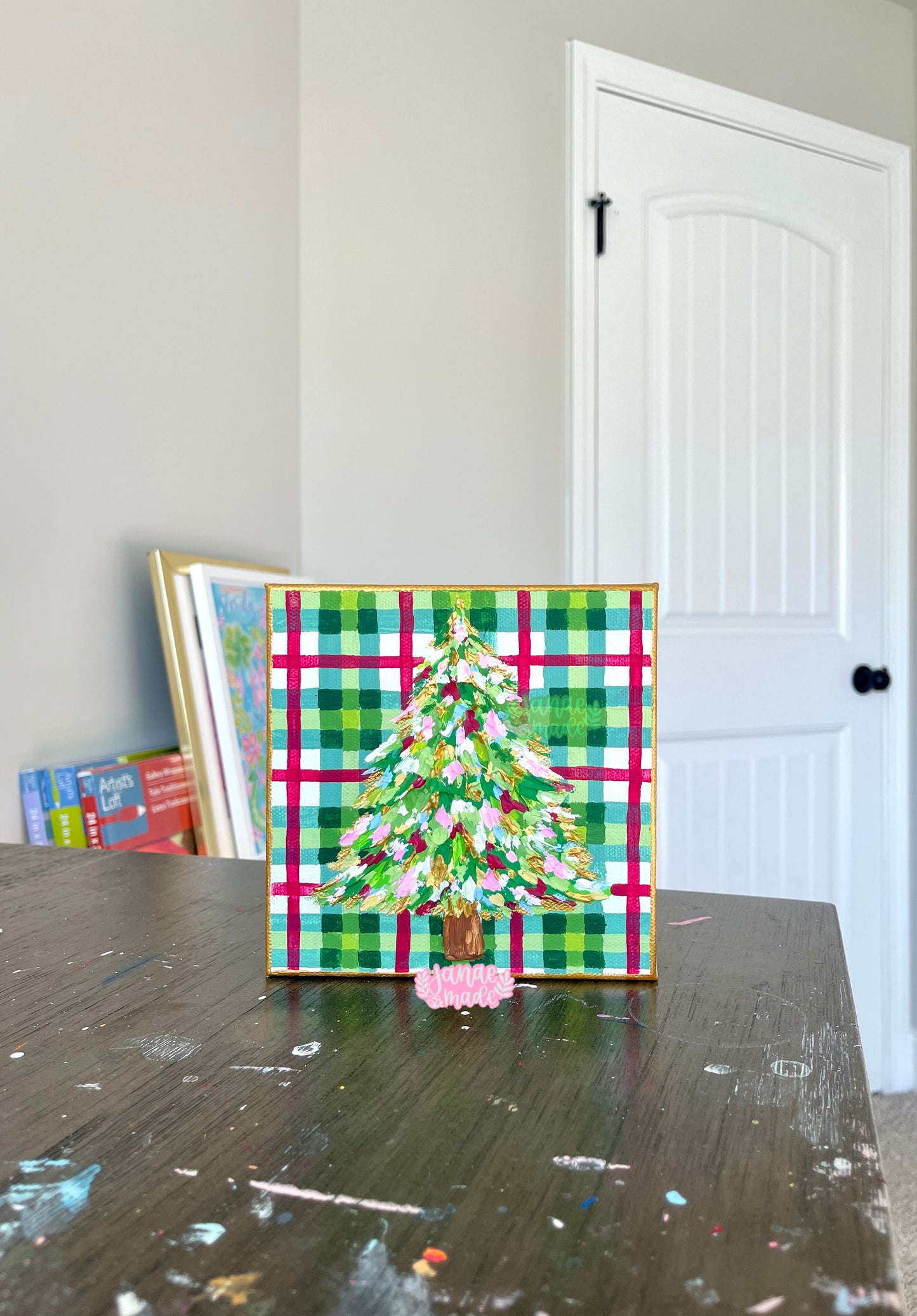 Textured Tree Mini Canvas | Christmas Plaid