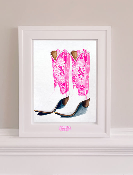 Floral Boots Fine Art Print | Pink