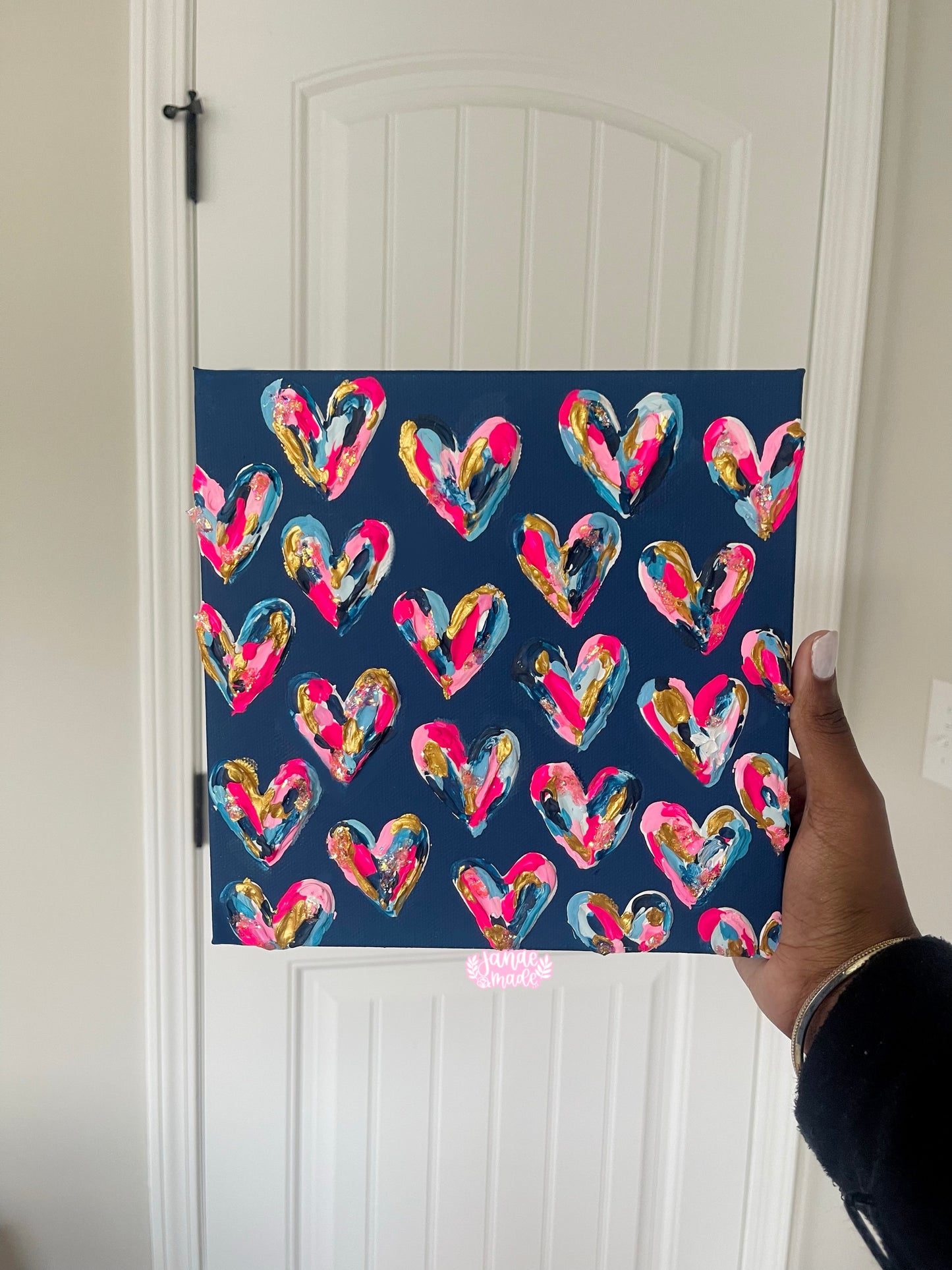 Textured Hearts Navy Splash Canvas