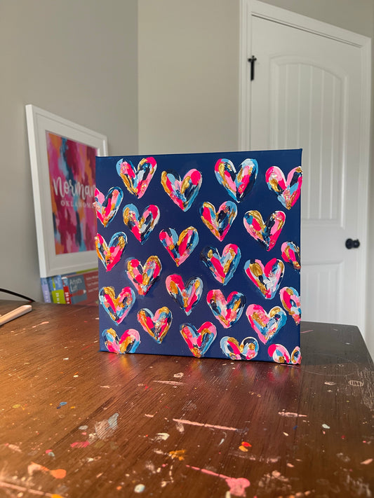 Textured Hearts Navy Splash Canvas