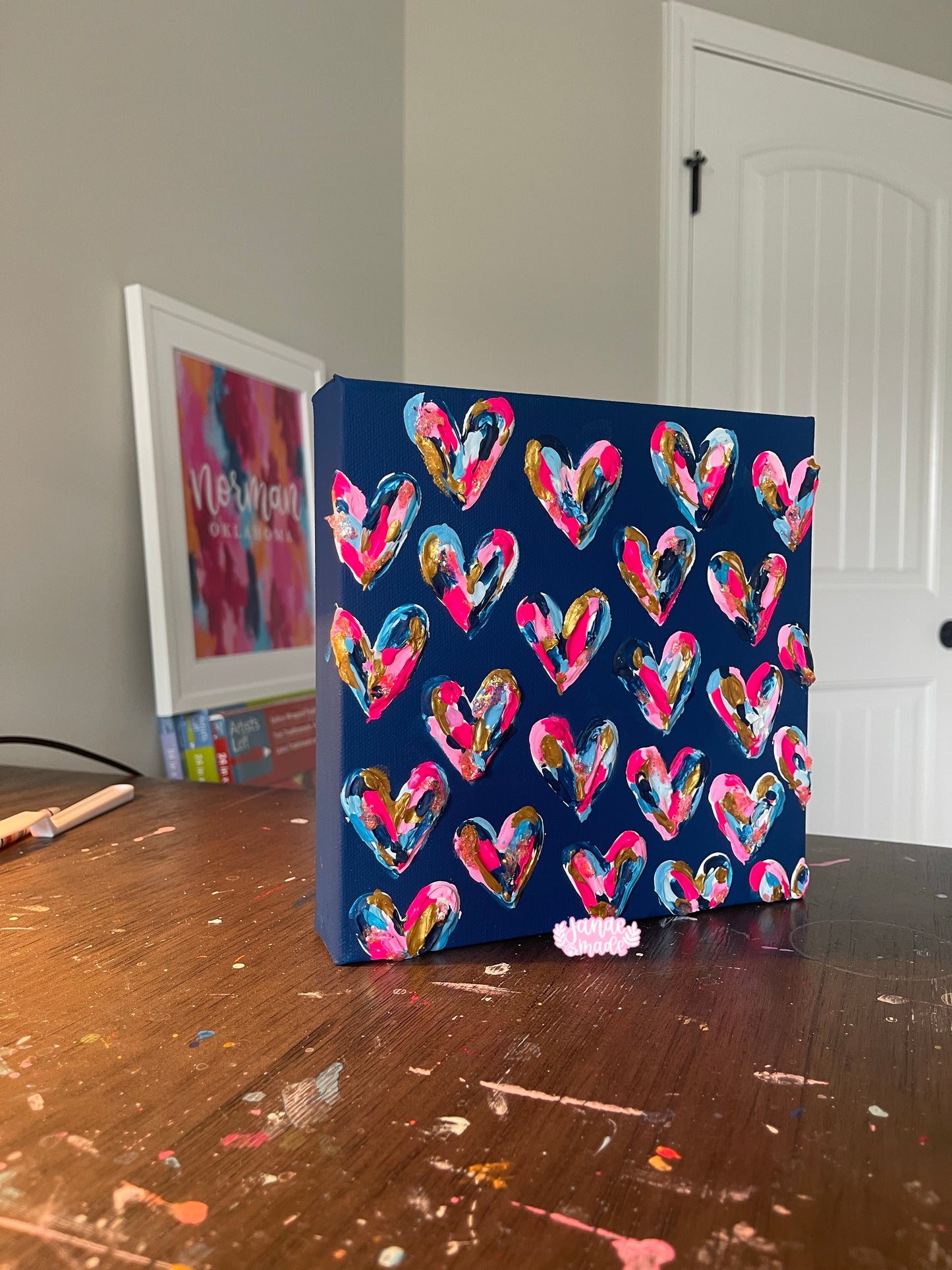 Textured Hearts Navy Splash Canvas