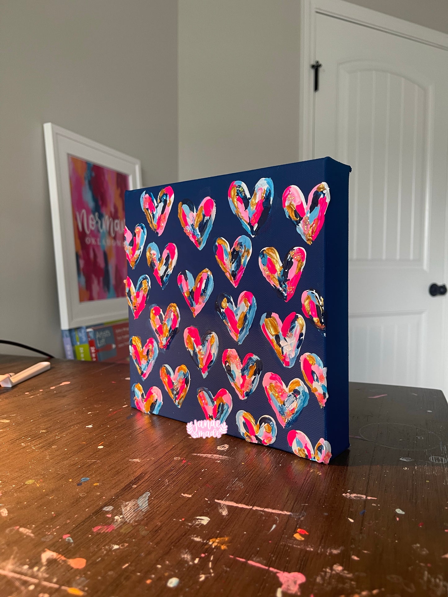 Textured Hearts Navy Splash Canvas