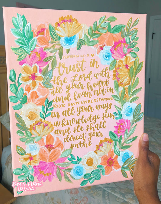 Proverbs 3:5-6 Floral Canvas